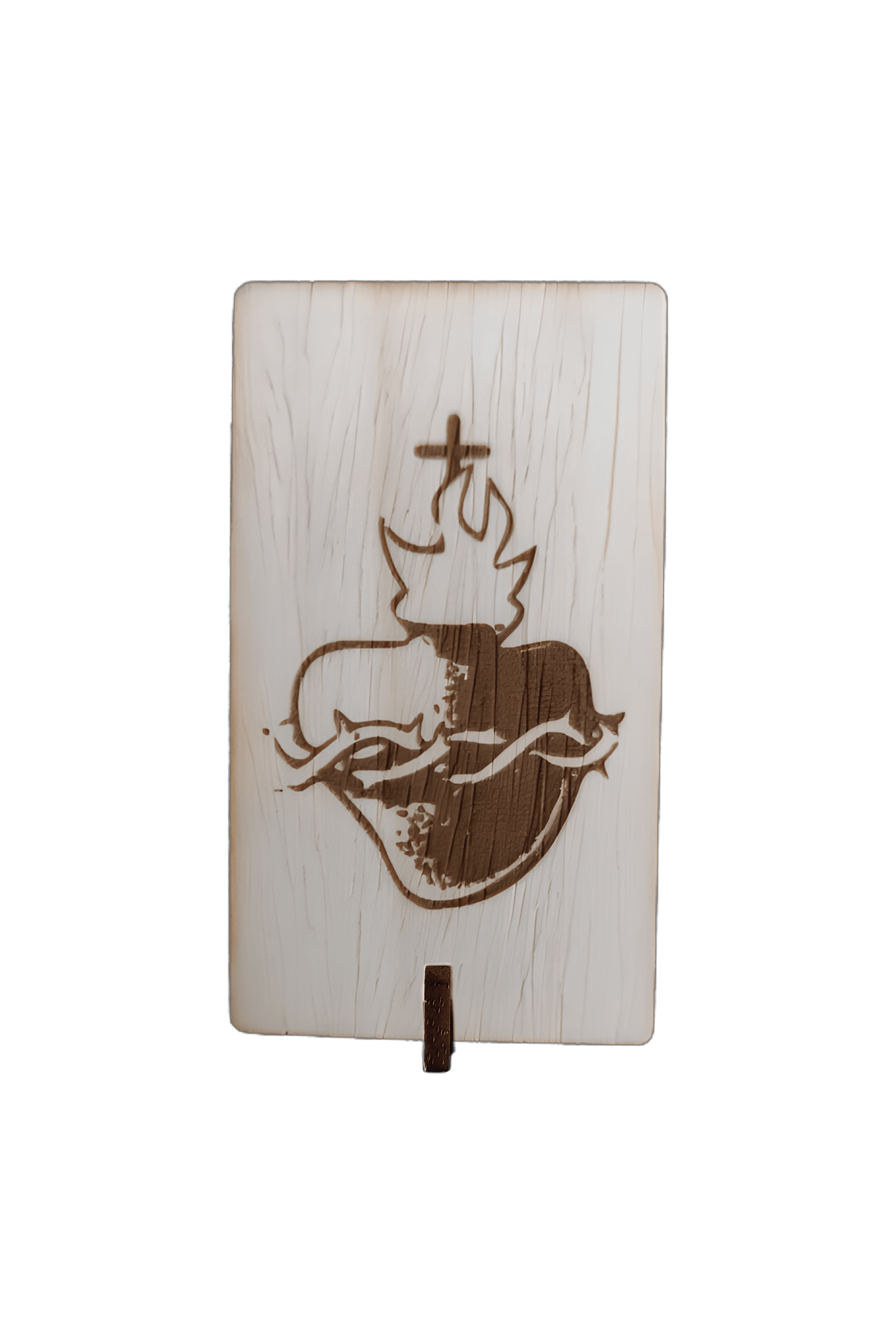 tablilla de madera con imagen catolica sagrado corazon de jesus con soporte