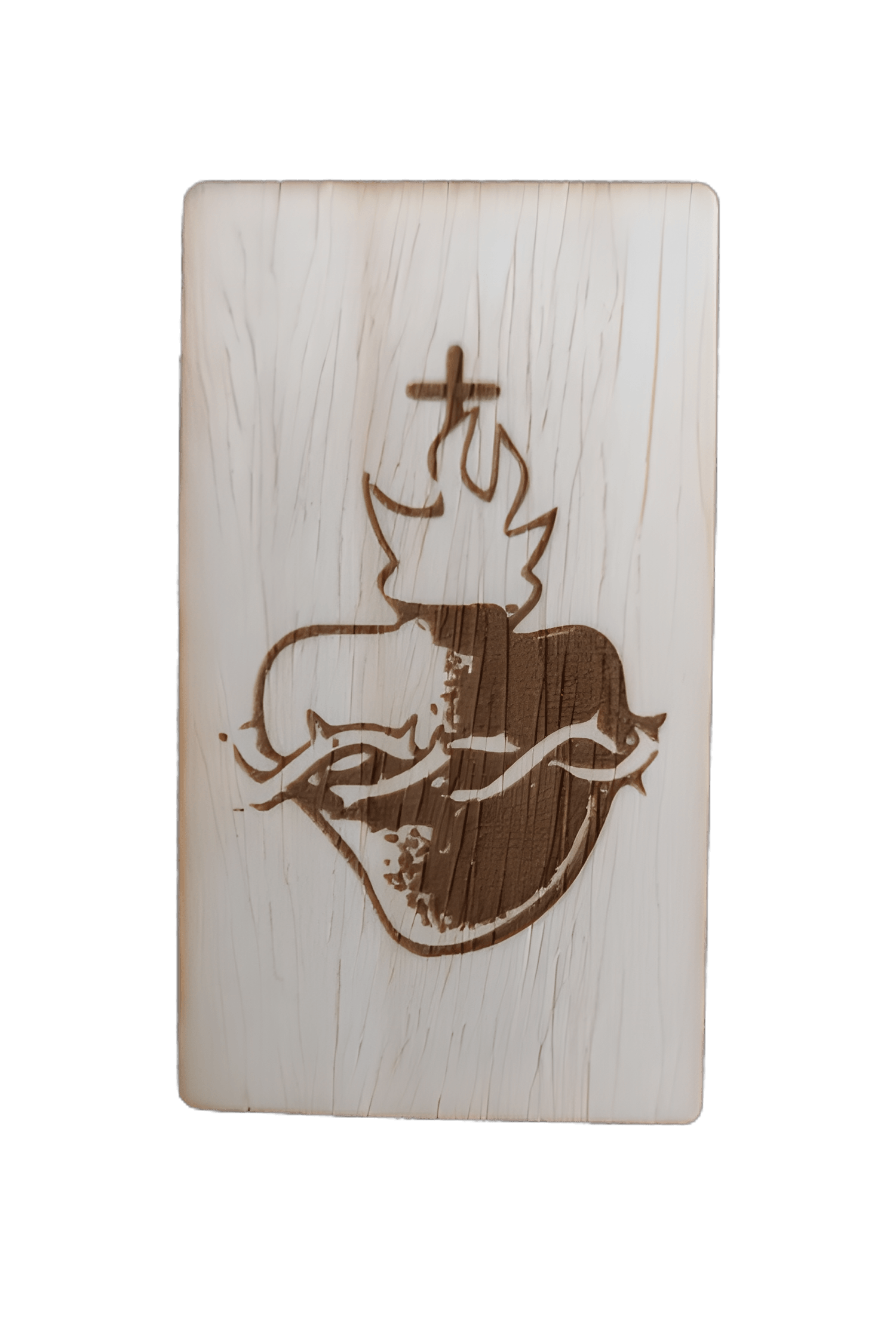 tablilla de madera con imagen catolica sagrado corazon de jesus sin soporte