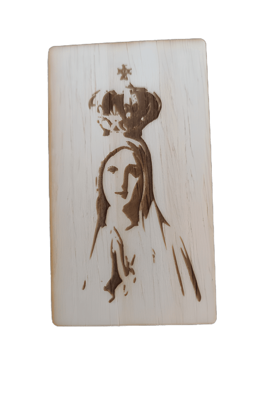 tablilla de madera con imagen catolica virgen de fatima sin soporte