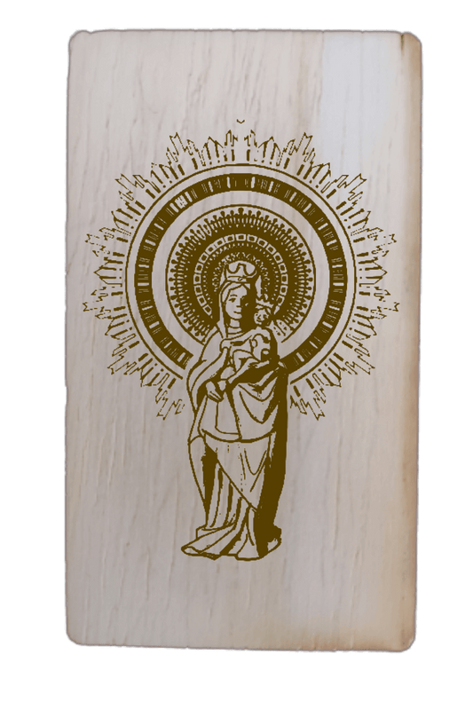 tablilla de madera con imagen catolica virgen del pilar sin soporte