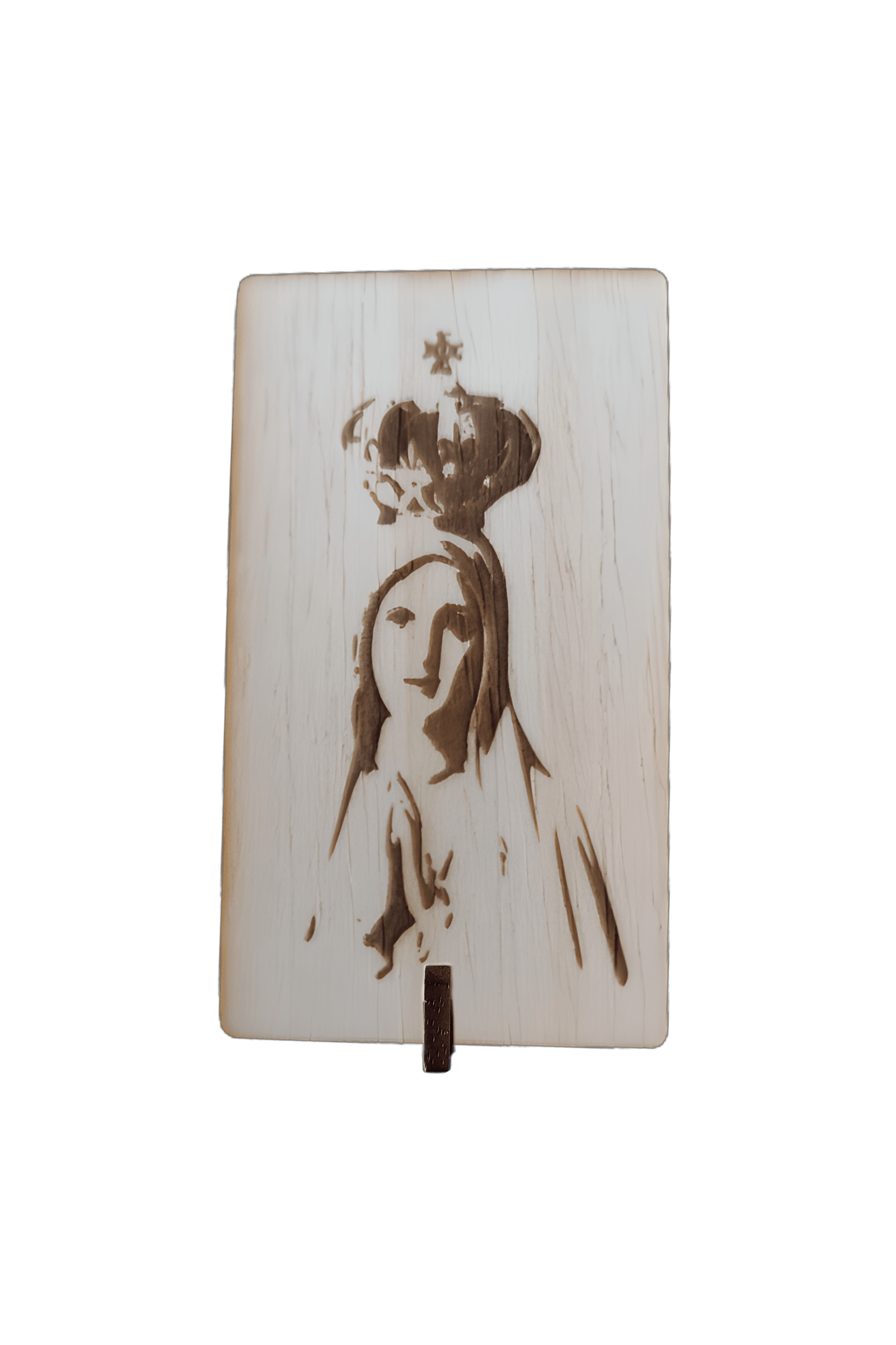 tablilla de madera con imagen catolica virgen fatima con soporte