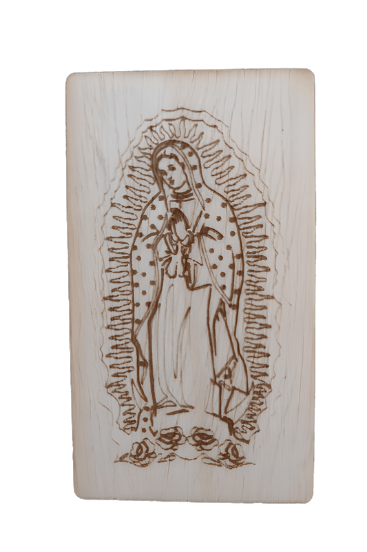 tablilla de madera con imagen catolica virgen guadalupe sin soporte